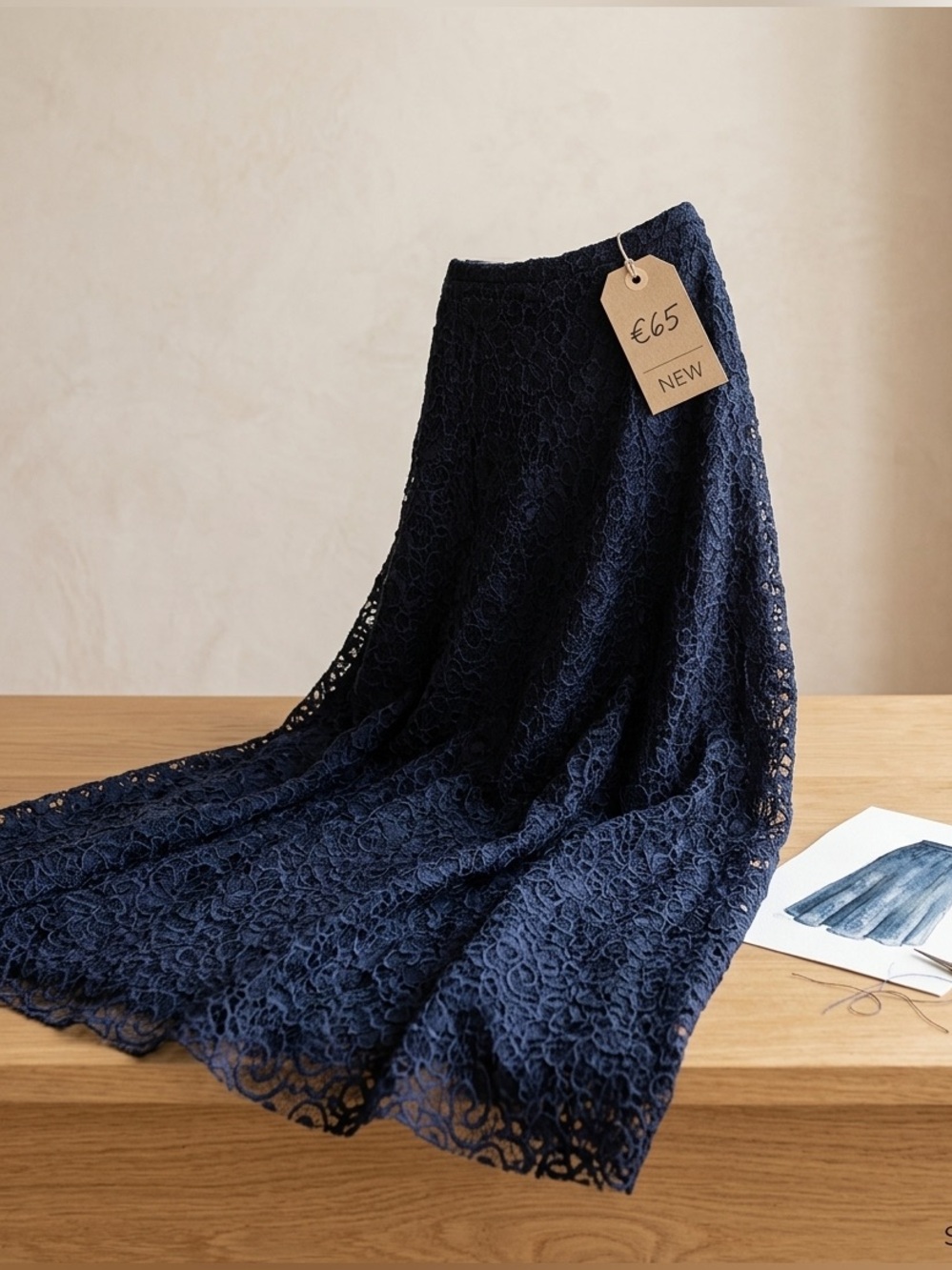 🌟 Elegant True Envy Navy Blue Lace Skirt filled lined ladies SZ L New never worn